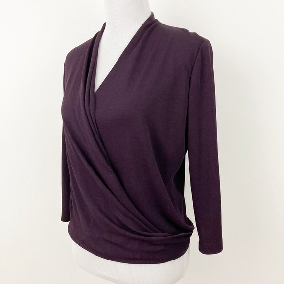 MM Lafleur The Deneuve Faux Wrap Top in Blackberry Size M 3/4 Sleeve Career - Picture 5 of 9
